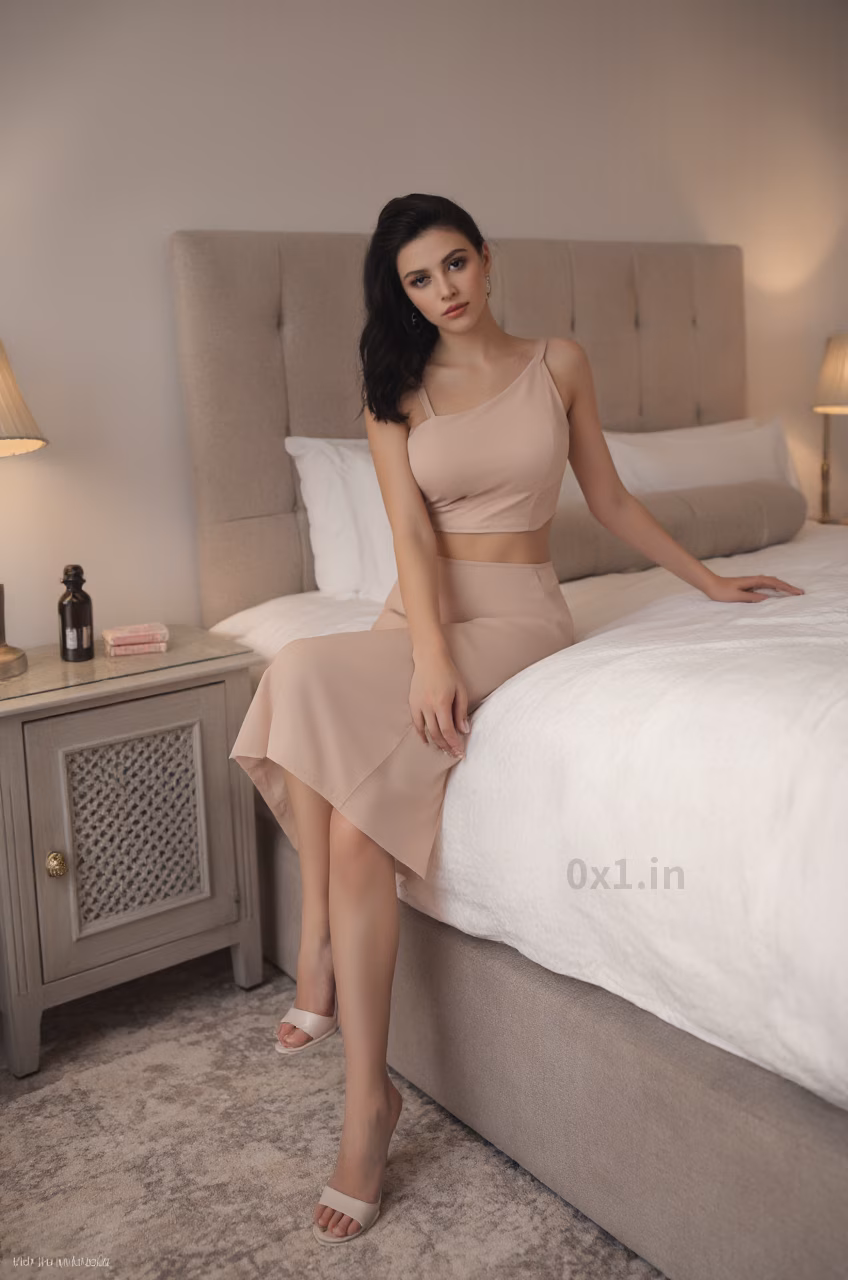 Portrait of a beautiful Russian woman in an elegant dress with black hair in a ballerina bun and pink lips, expressing love.