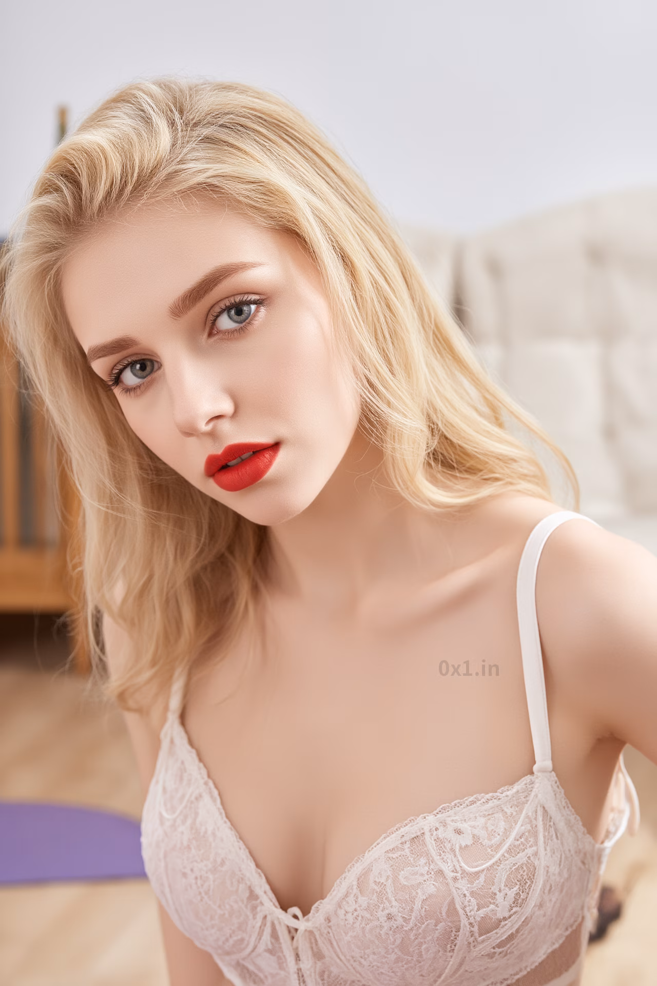 Close-up portrait of a curvy Argentine woman in a lace bodysuit, showcasing her beauty and confidence.